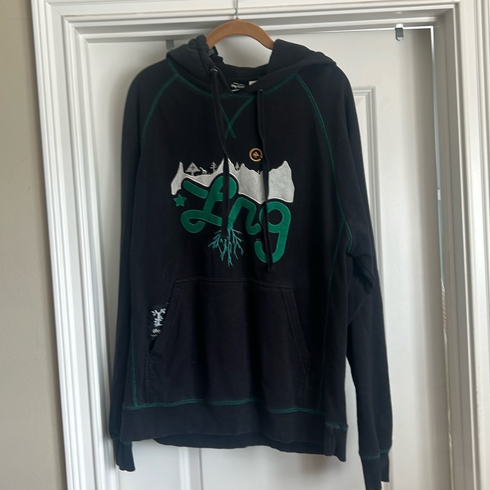 Mens LRG black, green and white hoodie size L no rips, tears, or stains.